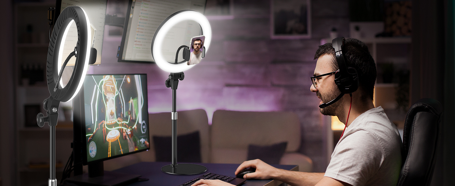 ring light stand selfie tripod photography lighting phone video recording laptop portable overhead