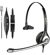 Wantek Yealink Phone Headset with Quick Disconnect Cord, RJ9 Office Telephone Headsets with Mic N...