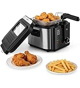 Pukomc 2.5L Electric Deep Fryer,Adjustable Temperature fryer pot with basket for Home Use,Removab...