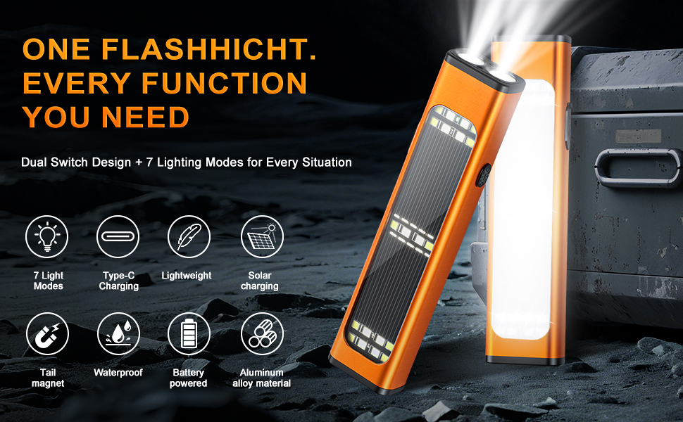 Multi-functional Solar Work Light Flashlight Orange
