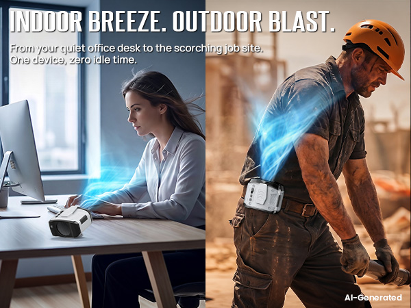 mini waist fan shifts from quiet indoor air to stronger outdoor cooling when needed