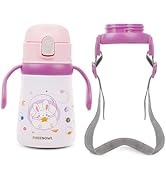 PHEENOWL 12Oz Kids Insulated Water Bottles with Straw Handle &amp; Strap 316 Stainless Steel Kids Kin...
