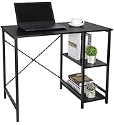 SUPER DEAL Computer Writing Desk Wood and Metal Study Desk with Shelves, PC Laptop Home Office St...