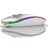 TENMOS Wireless Bluetooth Mouse, LED Slim Dual Mode (Bluetooth 5.1 + USB) 2.4GHz Rechargeable Sil...