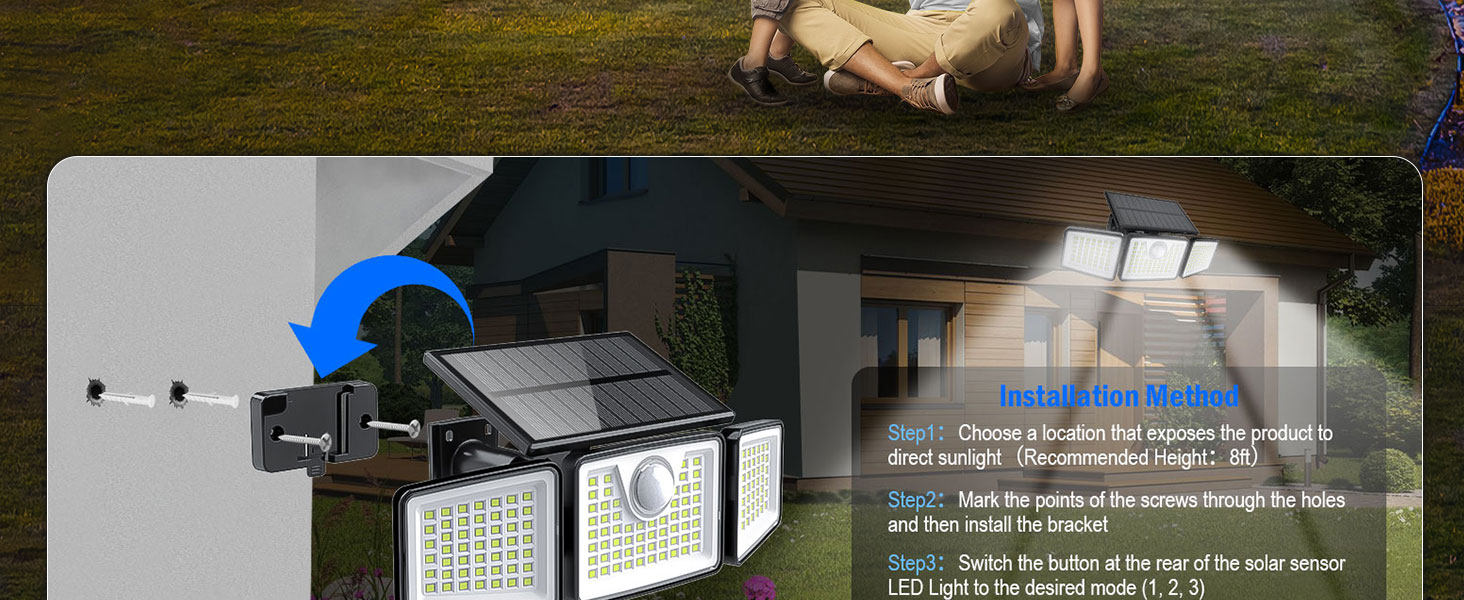 3 Head 355° Wide Motion Sensor Lights