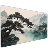 SEIFUD XXL Desk Mat Mouse Pad, Ink Wash Cherry Blossom Design, Washable Rubber Anti-Slip, Stitche...