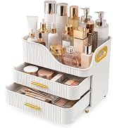 Booklov Large Makeup Organizer for Vanity, Bathroom Countertop, White | Plastic Cosmetic Display ...