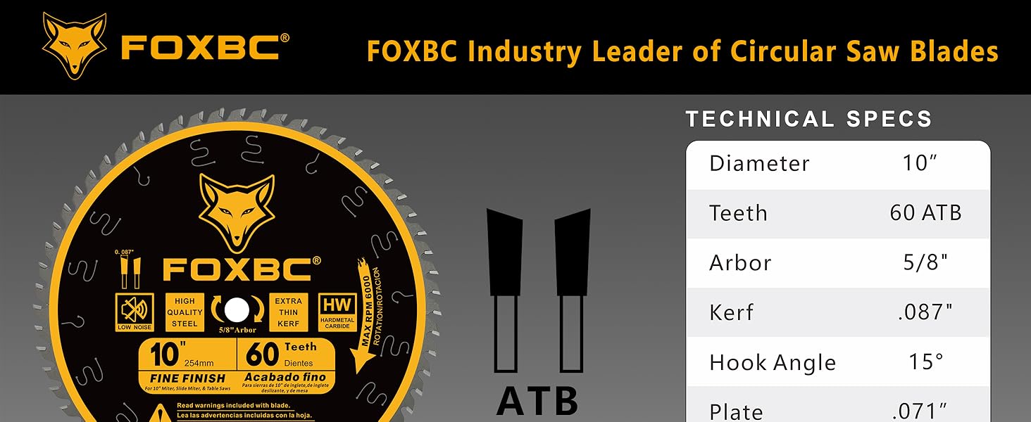 FOXBC 10" x 60-Teeth Saw Blade 