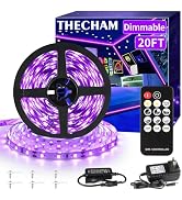 THECHAM 20ft Black Light Strip with Remote, 360 LED Lamp Beads, 12V Flexible Lights for Glow Part...