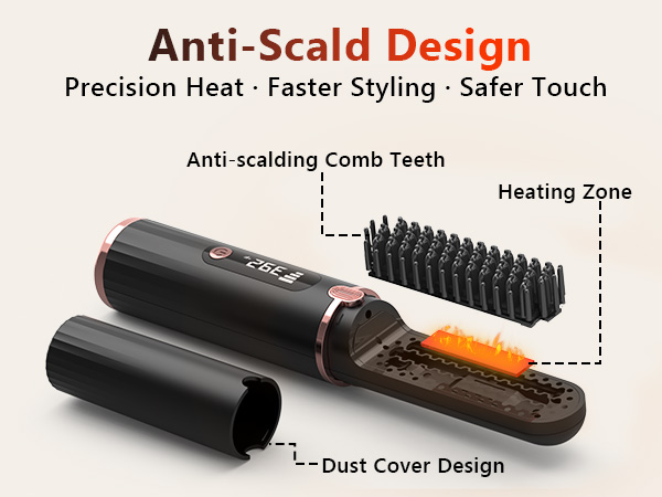 Cordless Hair Straightener Brush, Portable 4500mAh Rechargeable Straightening Comb, MCH Fast Heat