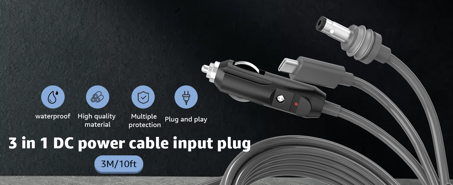 3 in 1 Cable for Starlink USB-C Cigarette Lighter Plug &amp;amp;amp; DC Cables