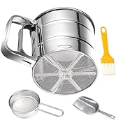 Flour Sifter, Stainless Steel Flour Cup Sifter for Baking, Fine Mesh Sieve, Double Loop Powder Su...
