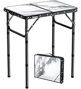 Anbte Folding Camping Table, 2ft Aluminum Small Folding Table 3 Adjustable Height Max 27.5", Port...