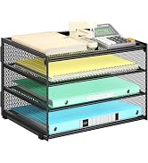 Lavatino 3-Tier Letter Tray Desk Paper Organizer – Black Mesh Metal File Tray Organizer for Desk,...