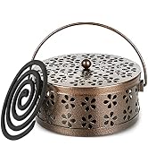 Whiidoom Retro Portable Iron Mosquito Coil Holder with Handle Round Fireproof Incense Holder (Bro...
