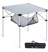 iClimb Lightweight Stable Alu. Folding Square Table Roll Up Top with Carry Bag for Camping Picnic...