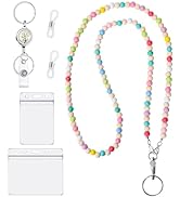 BESARME Teacher Lanyard with ID Holder Colorful Cute Wooden Beaded Lanyards for ID Badge Holders ...