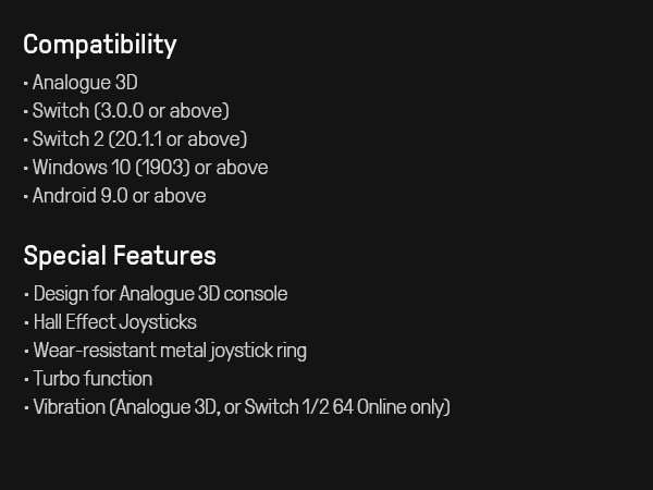 Bluetooth Controller for Analogue 3D, Switch, Switch 2, Windows, and Android