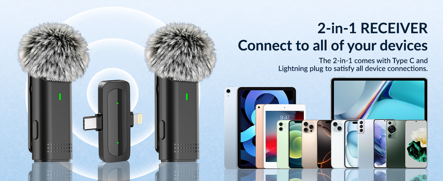 2 in 1 wireless microphone for iphone 16 content creator microphone