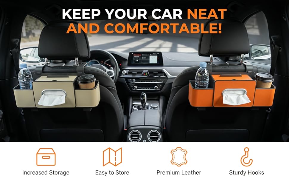 3-in-1 Backseat Car Organizer with Dual Cup Holders,Tissue Box &amp;amp;amp; Phone Holder