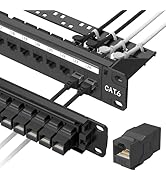 Jadaol 24 Port Patch Panel Rackmount or Wall Mount 19-Inch, 1U Cat6 Network Panel Preloaded with ...