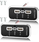 Gibbab 3 Ports 12V RV USB Outlet 45.5W, 2PCS PD3.0 Type-C Quick Charge & Dual USB A Port 3.1A Pan...
