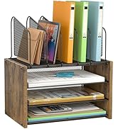 4-Tier Desk Organizer, Desk File Organizer with 5 Vertical File Holders, Office Desktop Organizer...