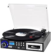 PAREIKO 3 Speed Vinyl Record Player Portable Turntable with Bluetooth Built-in Stereo Speakers, S...