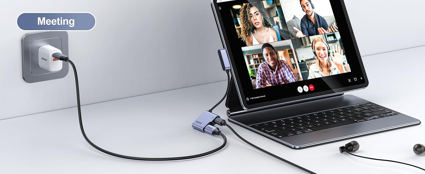 BENFEI USB C Splitter 1 in 2 Out Dual USB C Audio Jack Adapter with 60W Fast Charging