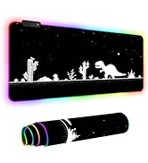 ANNA QUEEN RGB Gaming Mouse Pad XL 35.4"x15.7", Retro Dino Pixel Large Mousepad LED Extended Gami...