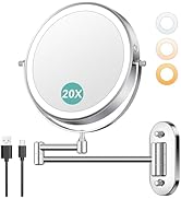 Auxmir 8'' Wall Mounted Lighted Makeup Mirror, 3200mAh Rechargeable Double-Sided 1X/20X Magnifyin...