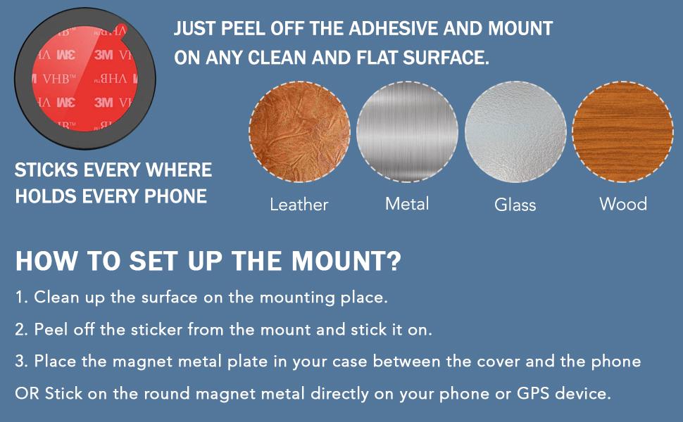 Round Flat-Stick Dashboard Magnetic Mount (2 Pack)