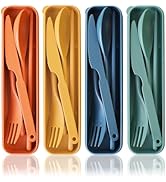 Reusable Utensils Set with Case, 4 Sets Large Plastic Travel Cutlery Set with Chopsticks, Portabl...