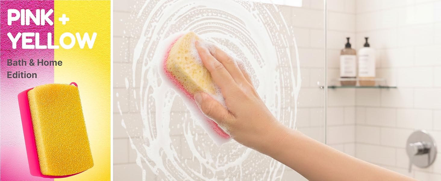 Pink yellow silicone sponge cleaning shower glass with rich foam