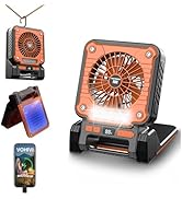 VOHIVI Solar Powered Rechargeable Fan with Light - 3 Speed Portable USB-C Hanger Camping Fans,Pow...