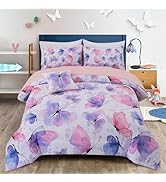 Btargot 3 Piece Butterfly Pattern Girls Comforter Set, Colorful Ink Stick Printing Bedding Set fo...