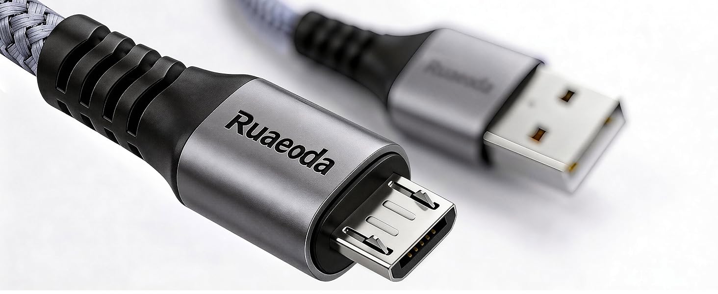 Ruaeoda premium micro usb cable heavy duty reinforced SR connector for android fast charging