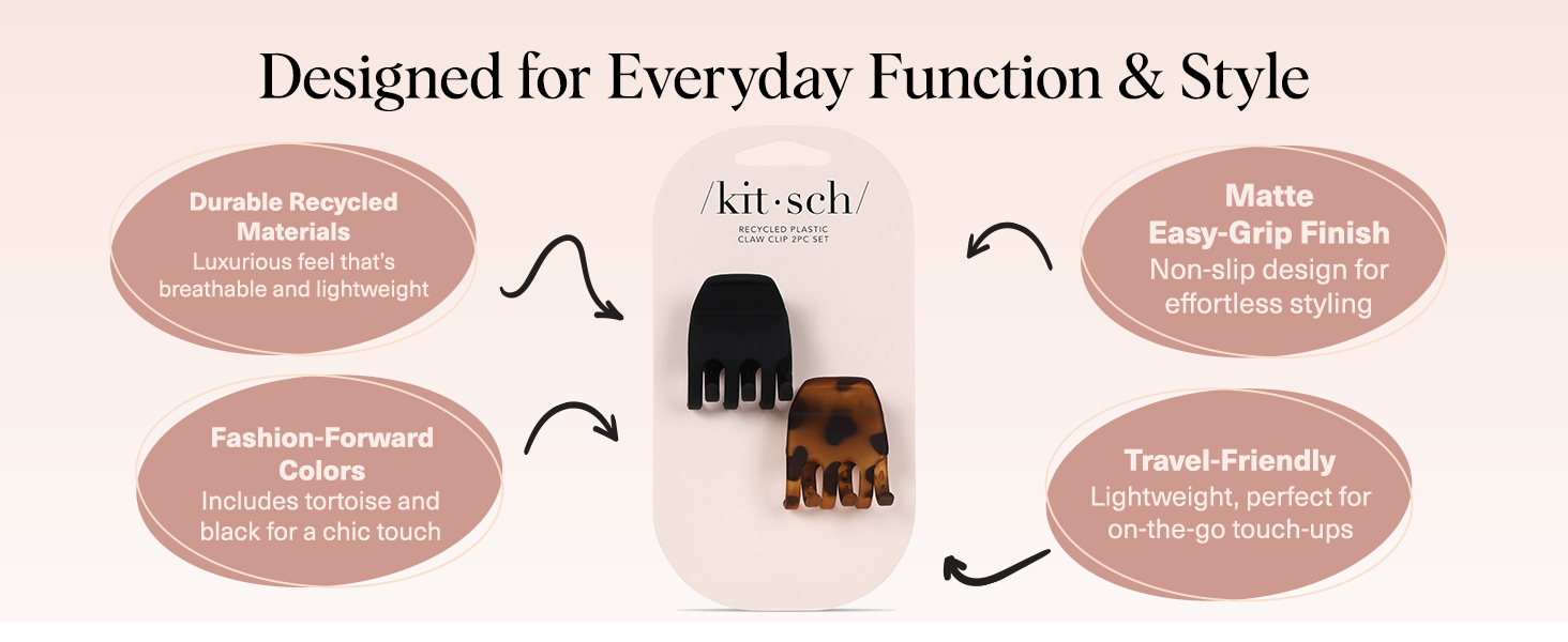 Kitsch Medium Claw Clips 2pc set - Black &amp;amp; Tortoise
