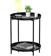 EKNITEY 2 Tier End Table - Metal Side Table Waterproof Small Sofa Coffee Side Tables Bedroom Indo...