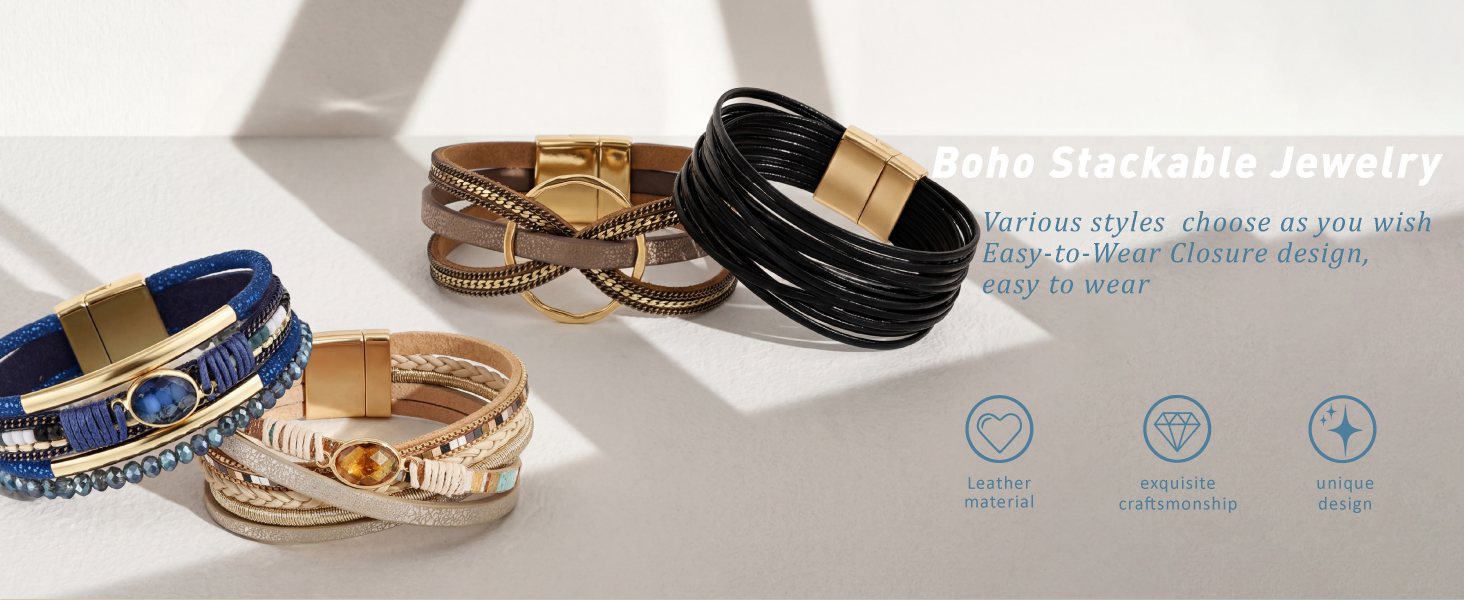 Leather Wrap Bracelet for Women