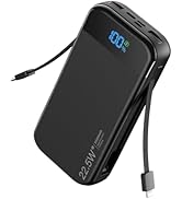 LENGSUM Portable Charger Power Bank Built-in Cables, 32000mAh 22.5W USB C Fast Charging, 5 Output...