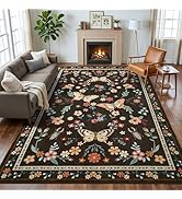 FALARK 5x7 Area Rugs for Living Room Bedroom, Washable Butterfly Floral Insect Print Rug, Soft Ul...