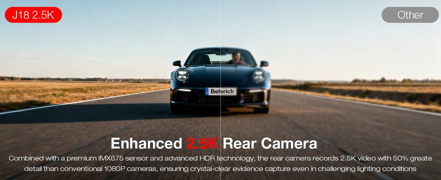 Text reads 'Enhanced 10X Rear Camera'. Image shows vehicle on highway with technical overlay indicating camera functionality.