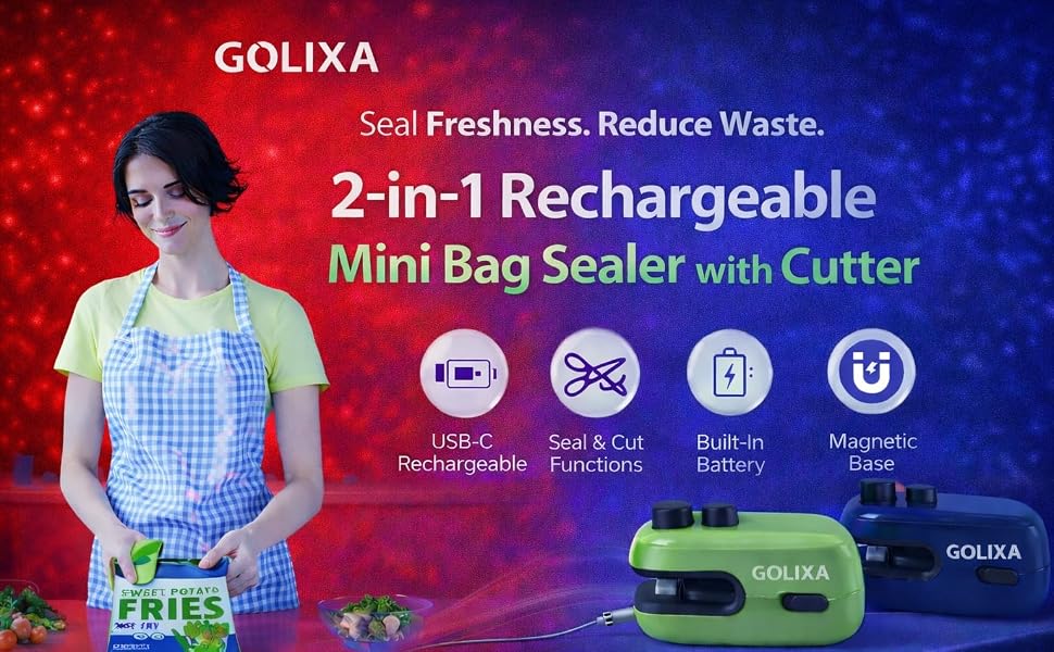 GOLIXA mini bag sealer 2-pack with cutter and USB-C charging