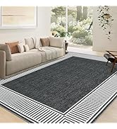 GarveeHome Living Room Area Rug 8x10 Modern Striped Border Throw Carpet with Rubber Backing Low P...