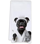 Cabana Bro Funny Black Pug Bathroom Hand Towels, Pug Gifts for Pugs Lovers, Dog Bathroom Decor, D...