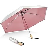 G4Free UPF 50+ UV Protection Travel Umbrella with Wooden Handle, 42 Inch Lightweight Sun Rain Fol...