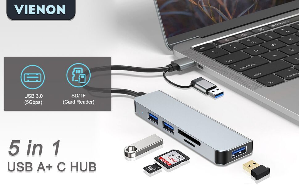 USB C to USB Hub 3.0 with SD/TF Card Slot