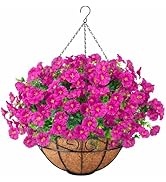 Ouddy Decor Artificial Hanging Plants Flowers Basket for Spring Summer Outdoor Decor, Fake Hangin...