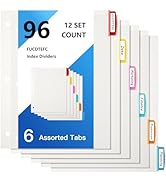 Binder Dividers with Tabs, White Sheet Protectors for 3 Ring Binder, 3 Hole Punch Dividers in 6 C...